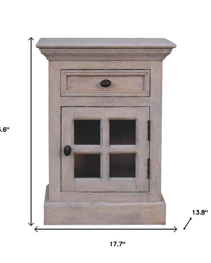 24" Gray Solid Wood And Glass Distressed Two Drawer Nightstand