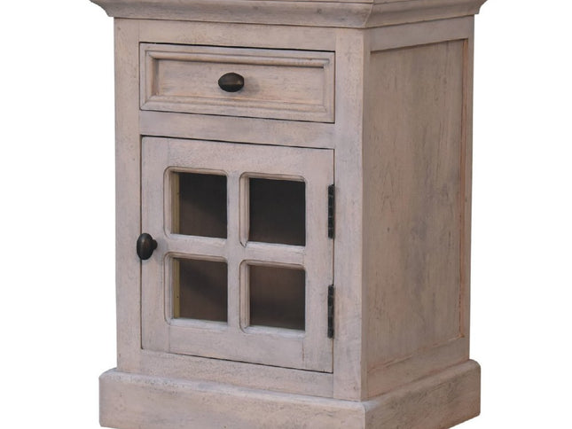 24" Gray Solid Wood And Glass Distressed Two Drawer Nightstand