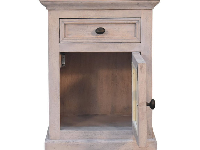 24" Gray Solid Wood And Glass Distressed Two Drawer Nightstand