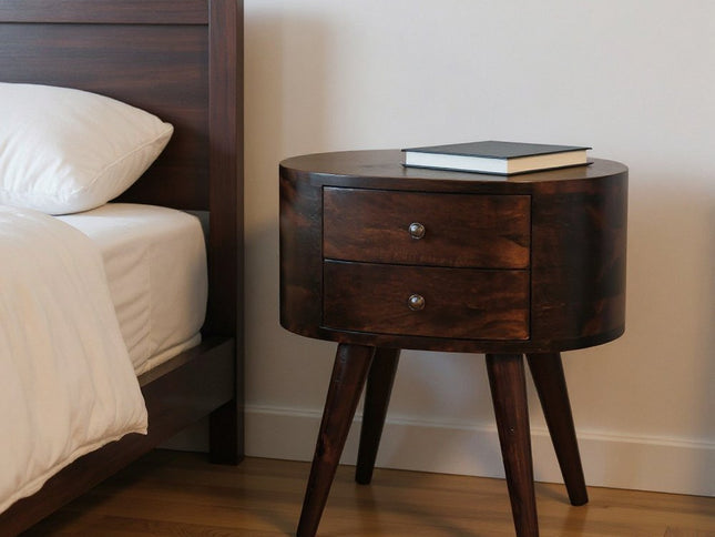 21" Walnut Solid Wood Oval Two Drawer Nightstand