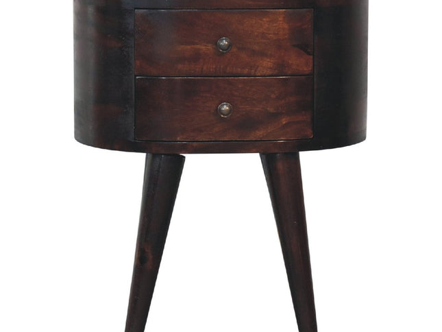21" Walnut Solid Wood Oval Two Drawer Nightstand