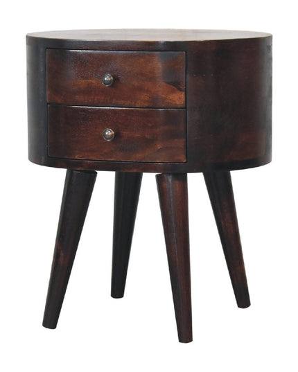 21" Walnut Solid Wood Oval Two Drawer Nightstand