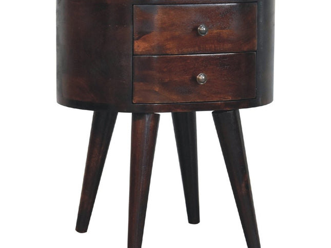 21" Walnut Solid Wood Oval Two Drawer Nightstand