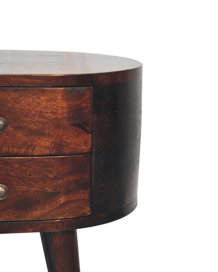 21" Walnut Solid Wood Oval Two Drawer Nightstand