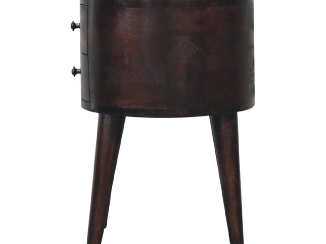 21" Walnut Solid Wood Oval Two Drawer Nightstand