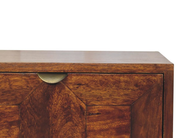 24" Chestnut Solid Wood Square Carved Geometric Two Drawer Nightstand