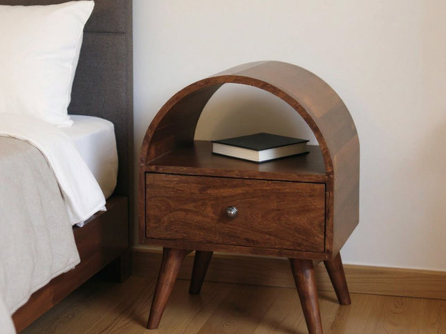 24" Chestnut Solid Wood Oval Top One Drawer Nightstand