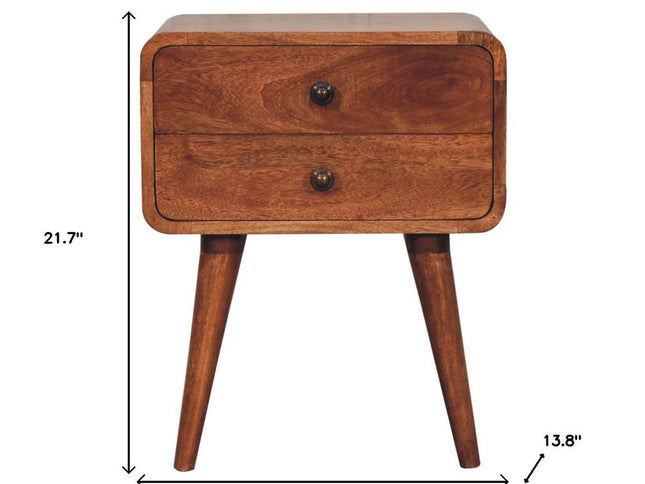 22" Brown Solid Wood Two Drawer Nightstand
