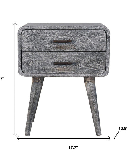 22" Gray Solid Wood Distressed Two Drawer Nightstand