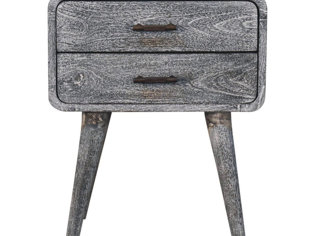 22" Gray Solid Wood Distressed Two Drawer Nightstand