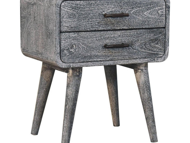 22" Gray Solid Wood Distressed Two Drawer Nightstand