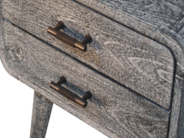 22" Gray Solid Wood Distressed Two Drawer Nightstand