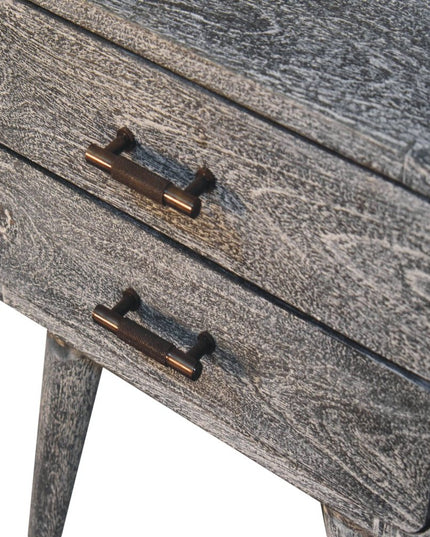 22" Gray Solid Wood Distressed Two Drawer Nightstand