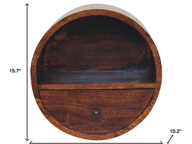 16" Chestnut Solid Wood Round One Drawer Floating Nightstand