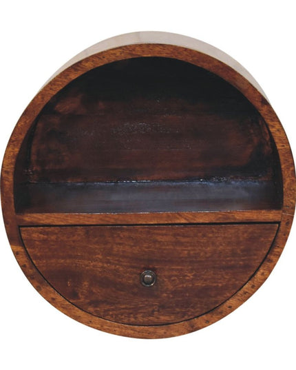 16" Chestnut Solid Wood Round One Drawer Floating Nightstand
