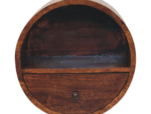 16" Chestnut Solid Wood Round One Drawer Floating Nightstand