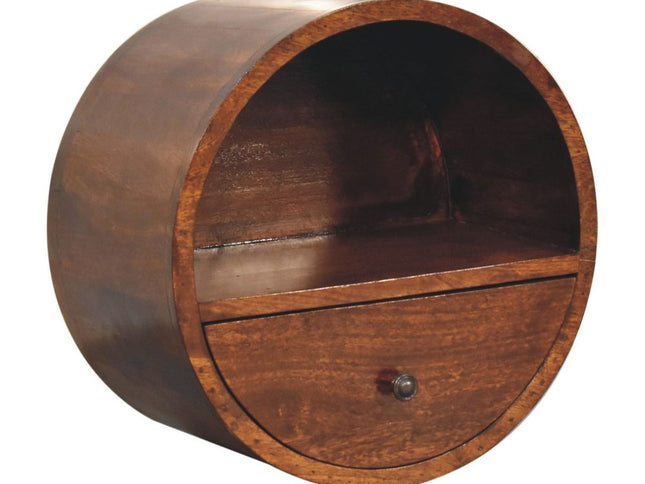 16" Chestnut Solid Wood Round One Drawer Floating Nightstand