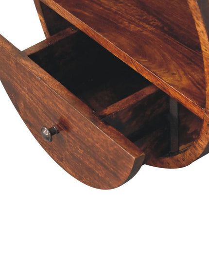 16" Chestnut Solid Wood Round One Drawer Floating Nightstand