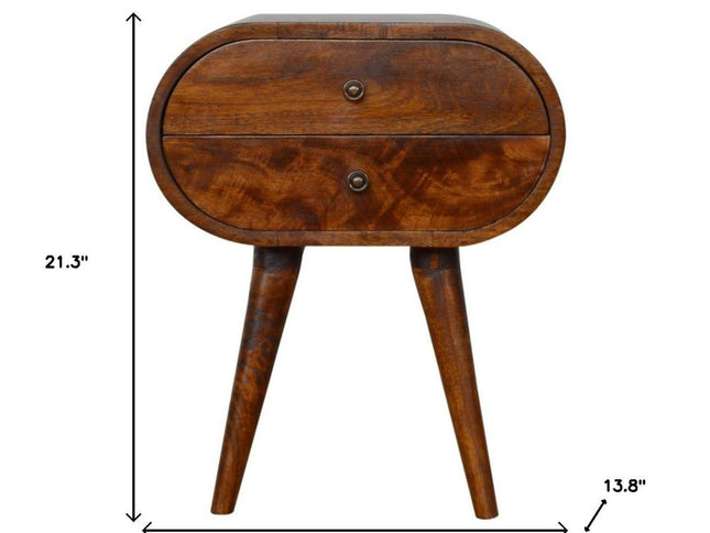 21" Chestnut Solid Wood Oval Two Drawer Nightstand
