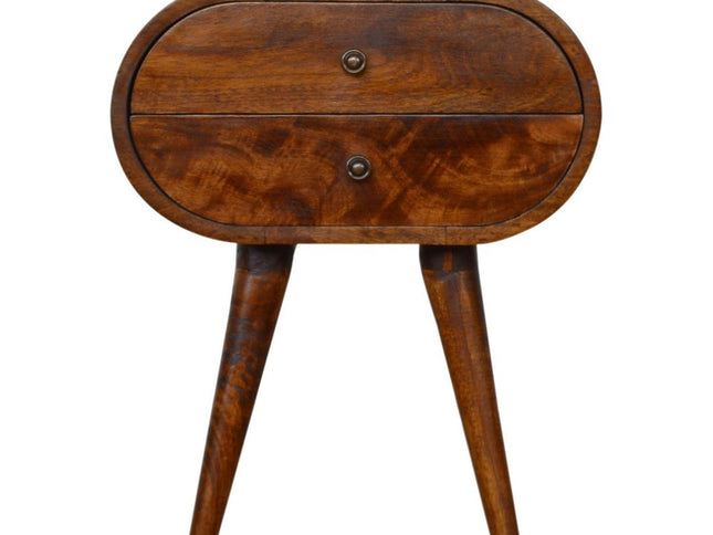 21" Chestnut Solid Wood Oval Two Drawer Nightstand