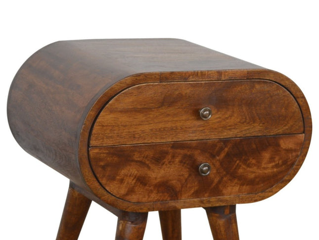 21" Chestnut Solid Wood Oval Two Drawer Nightstand