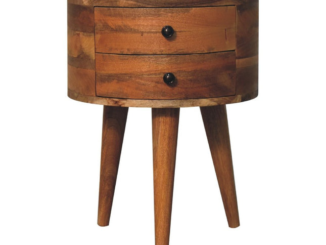 20" Brown And Oak Solid Wood Oval Two Drawer Nightstand