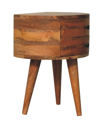 20" Brown And Oak Solid Wood Oval Two Drawer Nightstand