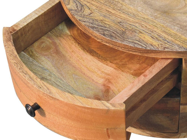 20" Brown And Oak Solid Wood Oval Two Drawer Nightstand