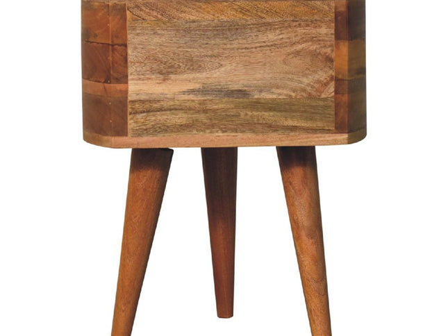 20" Brown And Oak Solid Wood Oval Two Drawer Nightstand