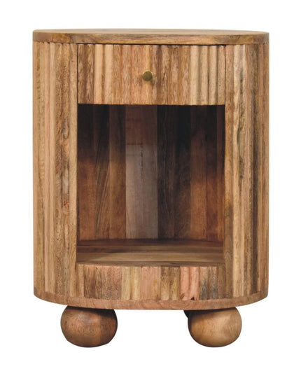 23" Natural Solid Wood Oval Ribbed Texture One Drawer Nightstand