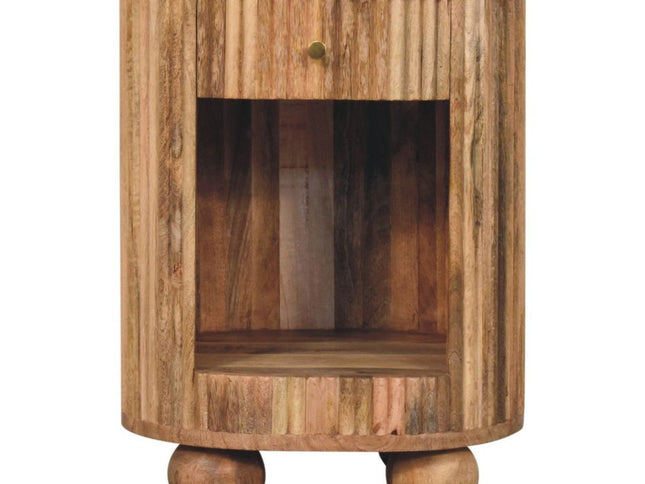 23" Natural Solid Wood Oval Ribbed Texture One Drawer Nightstand