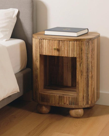 23" Natural Solid Wood Oval Ribbed Texture One Drawer Nightstand