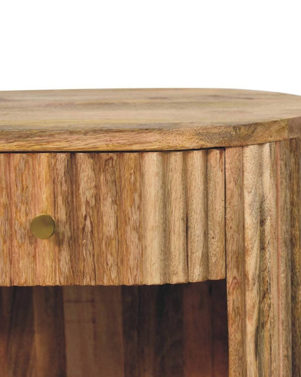 23" Natural Solid Wood Oval Ribbed Texture One Drawer Nightstand