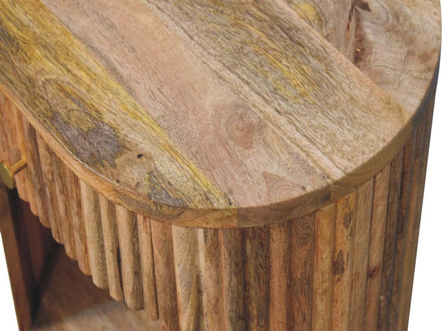 23" Natural Solid Wood Oval Ribbed Texture One Drawer Nightstand