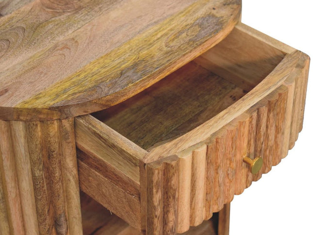 23" Natural Solid Wood Oval Ribbed Texture One Drawer Nightstand