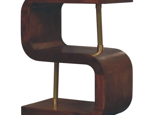 24" Chestnut And Gold Solid Wood Curved Nightstand