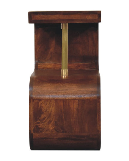 24" Chestnut And Gold Solid Wood Curved Nightstand