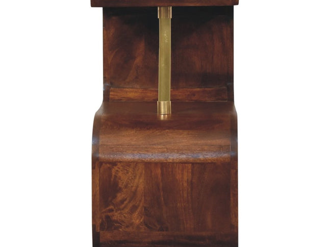 24" Chestnut And Gold Solid Wood Curved Nightstand
