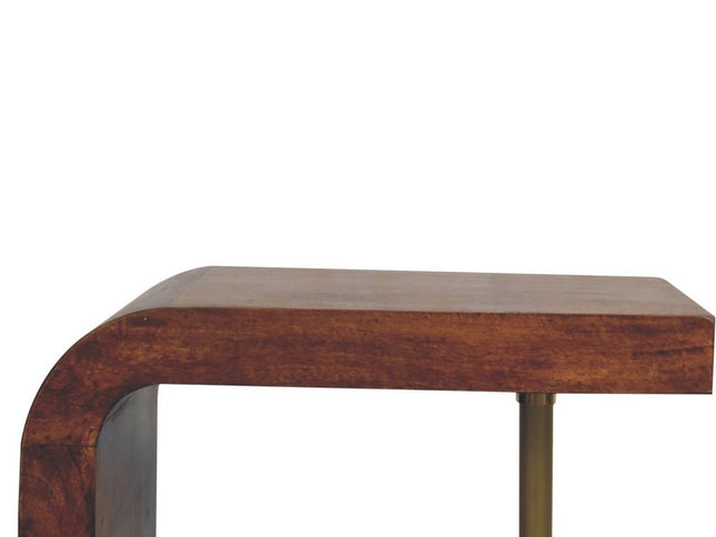 24" Chestnut And Gold Solid Wood Curved Nightstand