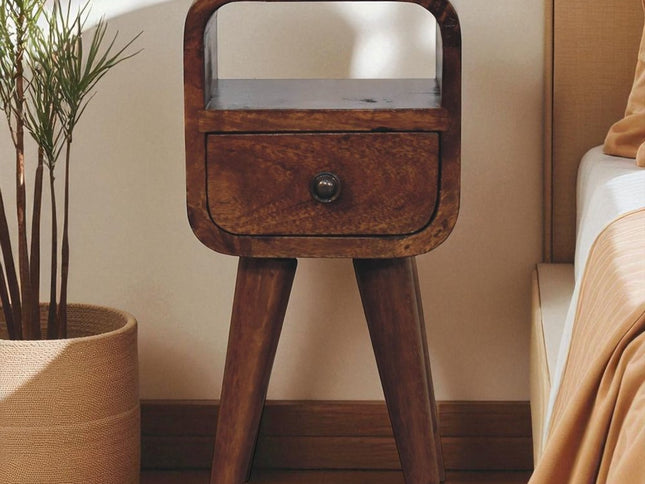 16" Chestnut Solid Wood Square One Drawer Nightstand