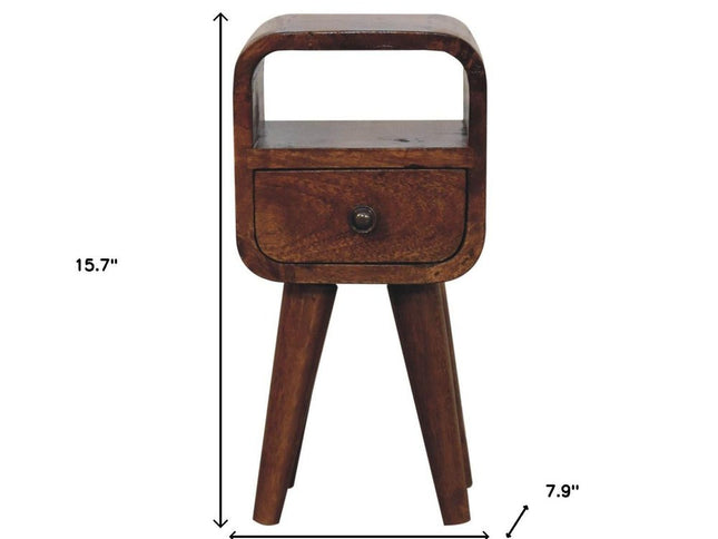 16" Chestnut Solid Wood Square One Drawer Nightstand