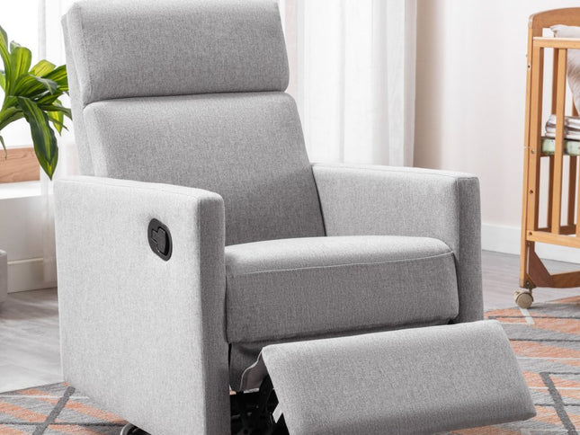 26" Gray Tufted Linen Gliding Swivel Manual Rocker Recliner