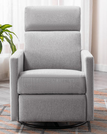 26" Gray Tufted Linen Gliding Swivel Manual Rocker Recliner