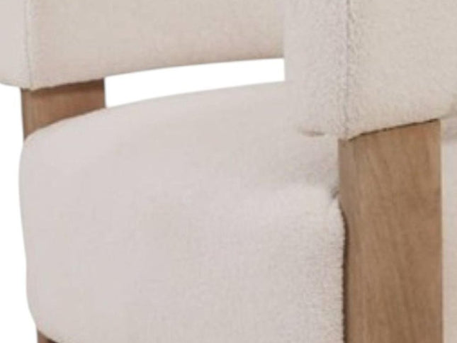 31" White and Brown Boucle and Solid Wood Arm Chair