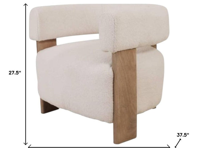 31" White and Brown Boucle and Solid Wood Arm Chair