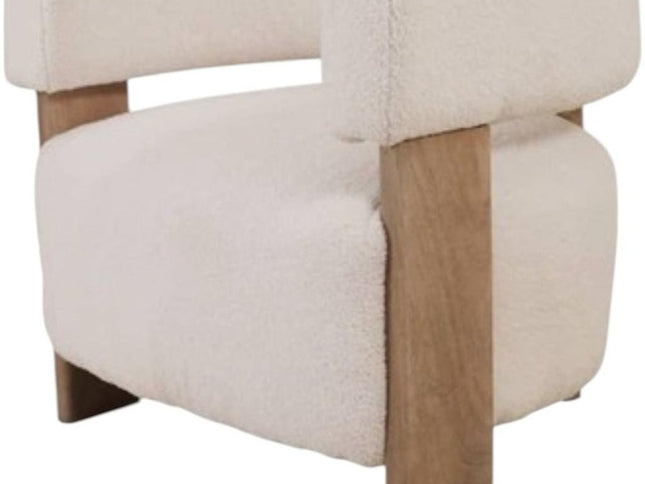 31" White and Brown Boucle and Solid Wood Arm Chair