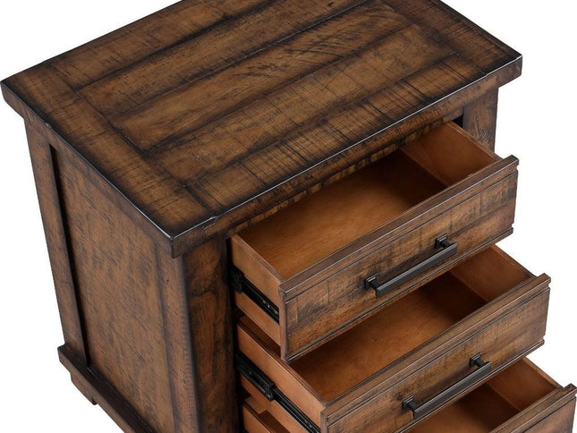 Set of Two 26" Walnut Solid Wood Distressed Three Drawer Nightstand