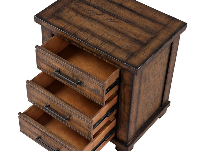 Set of Two 26" Walnut Solid Wood Distressed Three Drawer Nightstand