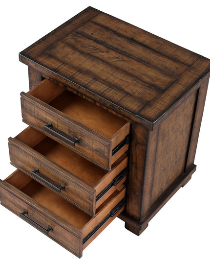 Set of Two 26" Walnut Solid Wood Distressed Three Drawer Nightstand