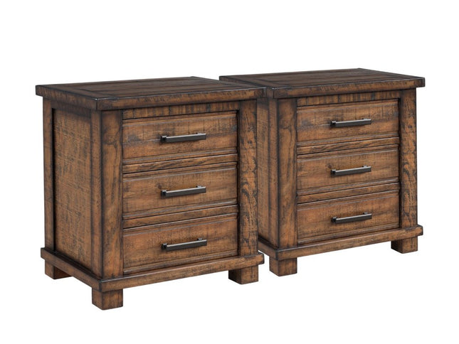 Set of Two 26" Walnut Solid Wood Distressed Three Drawer Nightstand